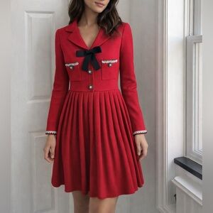 Self-Portrait Red Knit Bow Mini Dress